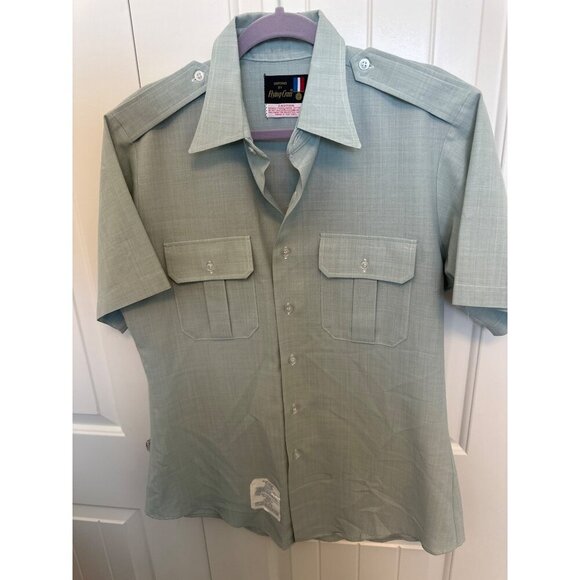 Vintage Men's FLYING CROSS Uniform Shirt - Green Short Sleeve Size Small 10 1/2 - Picture 3 of 11
